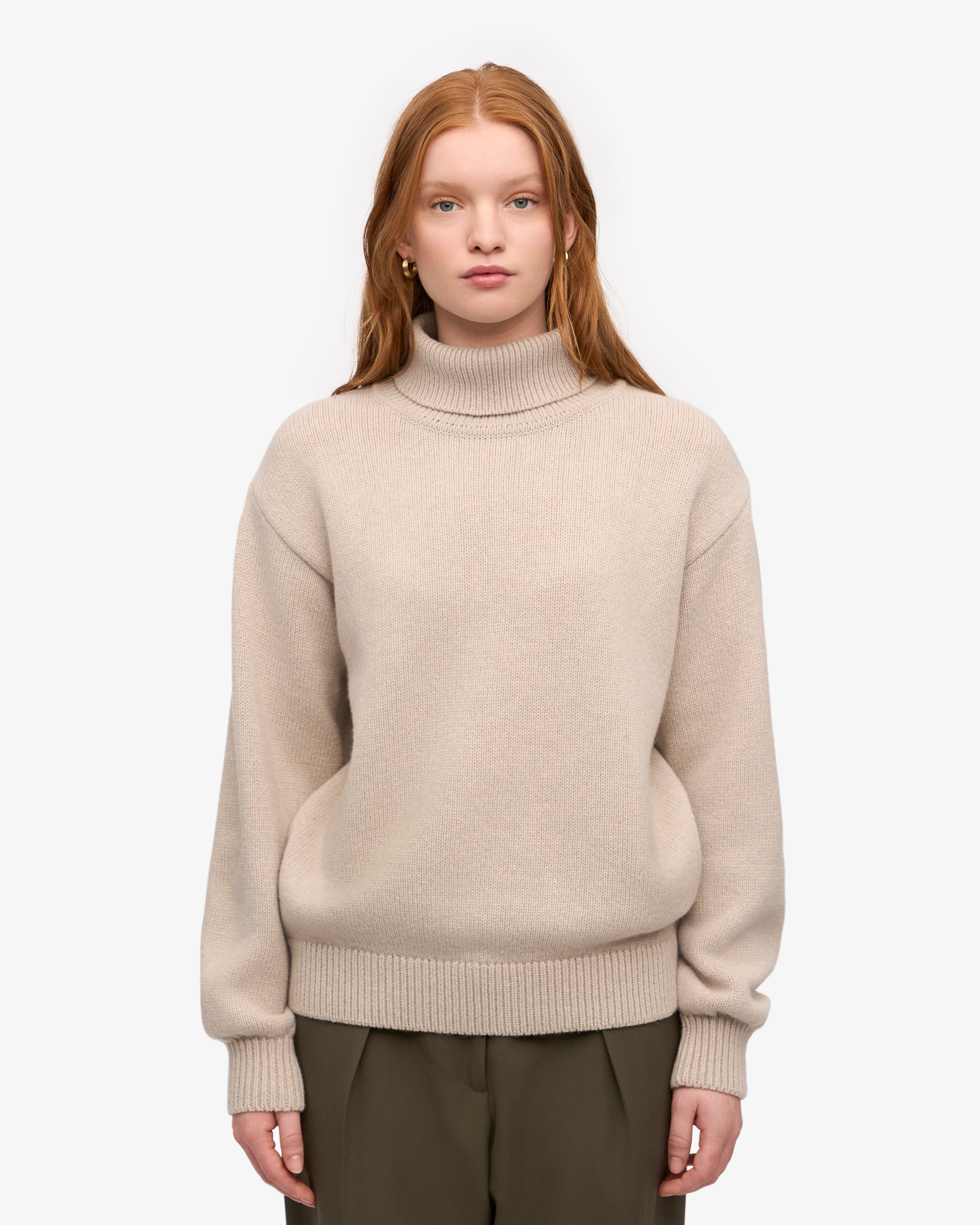 Premium Merino Wool Turtleneck Sweater for Women - Soft Ivory White Winter Pullover - Perfect for Office, Travel & Cold Weather Layering