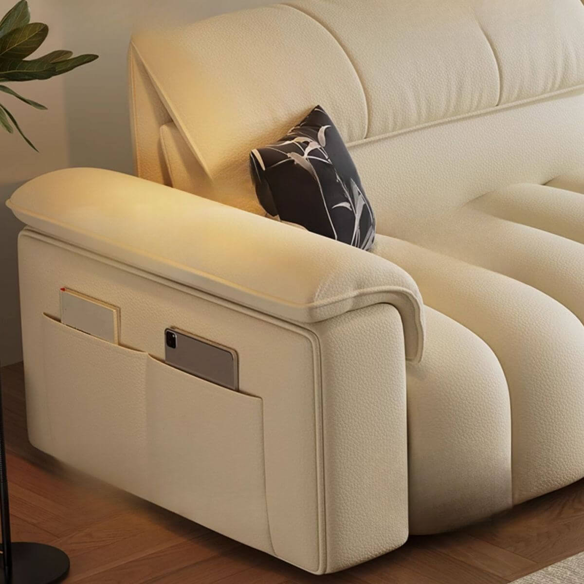 Minimalist Modern 4/5/2 Seater Chalk Sofa with Arms, 2 Pillows & Storage - Stain Resistant Fabric - Perfect for Living Room, Lounge & Small Spaces