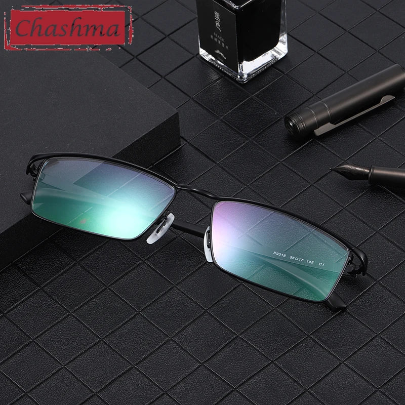 Men's Titanium Alloy Square Full Rim Eyeglasses 49318 - Lightweight Durable Frame for Work, Reading & Fashion