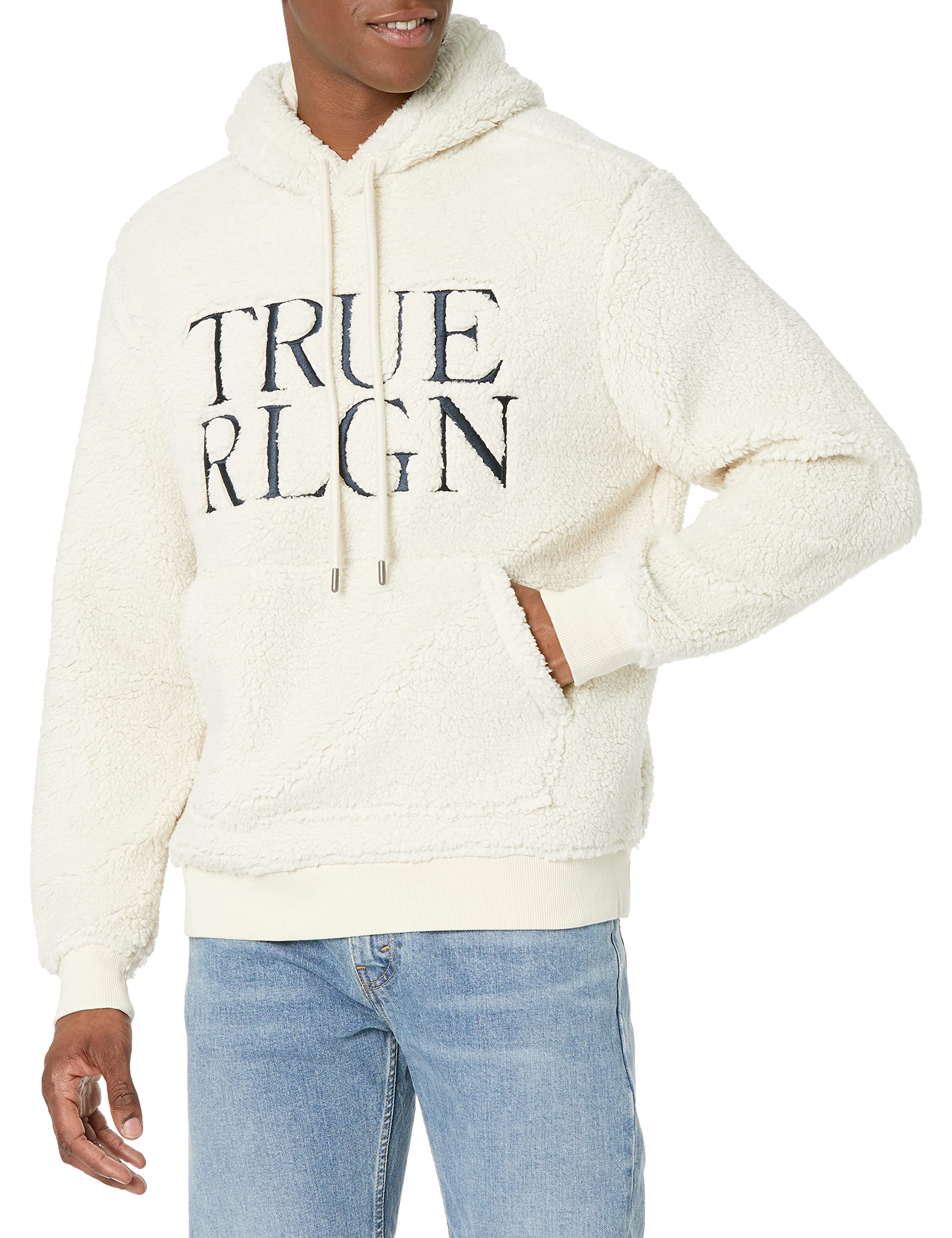 True Religion Men's Sherpa Lined Pullover Hoodie - Soft Fleece Winter Jacket for Casual Wear & Outdoor Activities