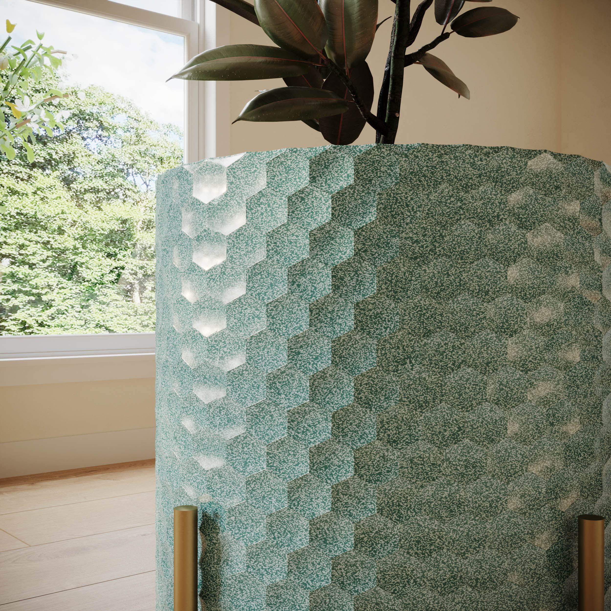 EverNest Mid-Century Modern Rhys Honeycomb Embossed Planter Pot with Ambrose Stand - Set of 3 Metal Indoor Planters in Blue Green Bohemian Style | Perfect for Home Decor, Living Room, Office & Boho Interior Design
