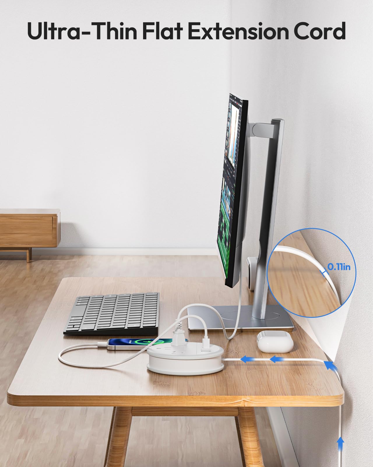 NTONPOWER Travel Power Strip with 3 Outlets & 4 USB Ports (2 USB-C) - 4FT Flat Extension Cord for Cruise, Hotel, Office - Portable Charging Station for Phones, Laptops, Tablets - White Travel Essentials