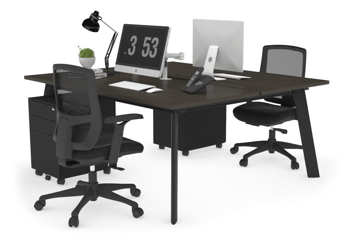 2 Person Workstation with Black Frame - 1200L x 800W Office Desk with Cable Management | Perfect for Home Office, Coworking Spaces & Small Business Teams