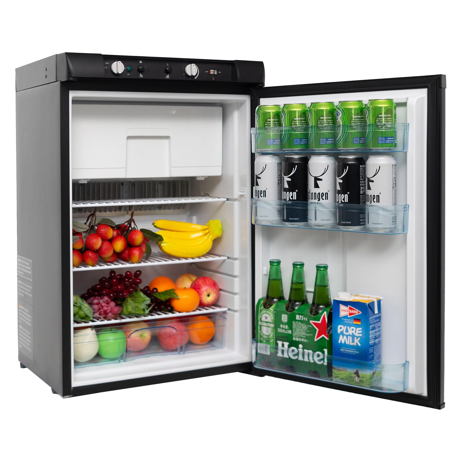 3.5 Cu.Ft RV Propane Refrigerator with Freezer - 3 Way AC/DC/GAS Powered Camper Fridge for RV, Cabin, Semi Truck & Van - Ultra Quiet Black Design - Perfect for Road Trips, Off-Grid Living & Tiny Homes