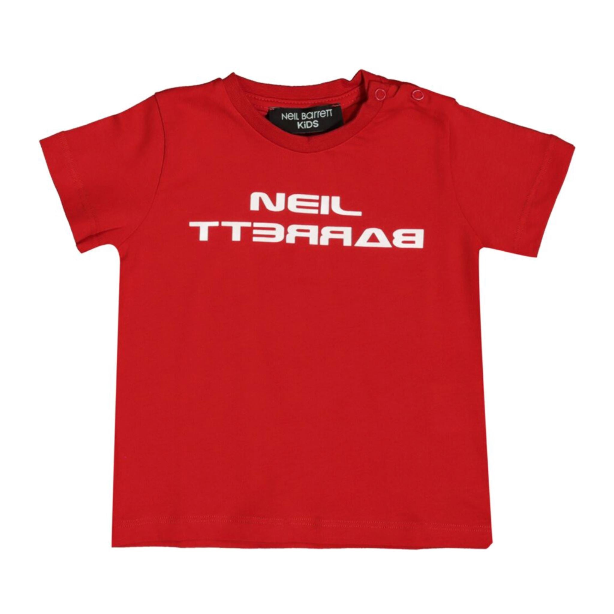 Infant Neil Barrett Red Logo Tee - Stylish Cotton Baby T-Shirt for Boys & Girls - Perfect for Casual Outings, Family Photos & Everyday Wear