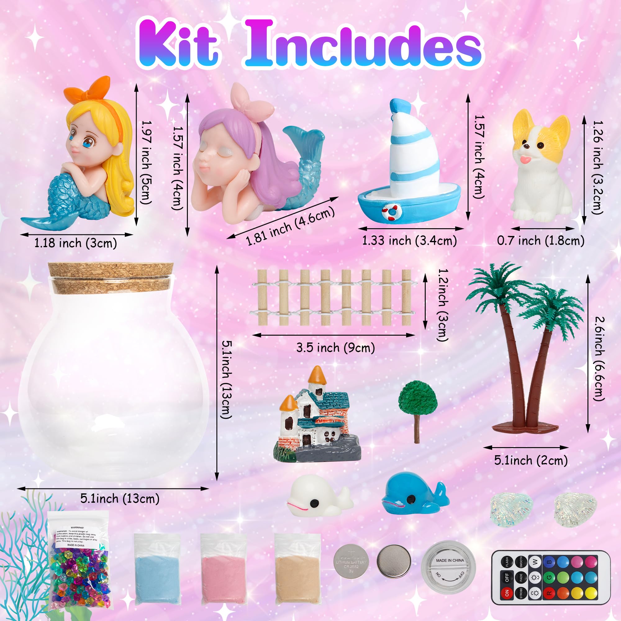 DIY Light Up Mermaid Terrarium Kit - STEM Arts & Crafts Project for Kids Age 8+, Creative Night Light & Room Decor - Perfect Christmas/Birthday Gift for Girls & Boys - Great for Bedroom Decor, Party Favors & Educational Activities