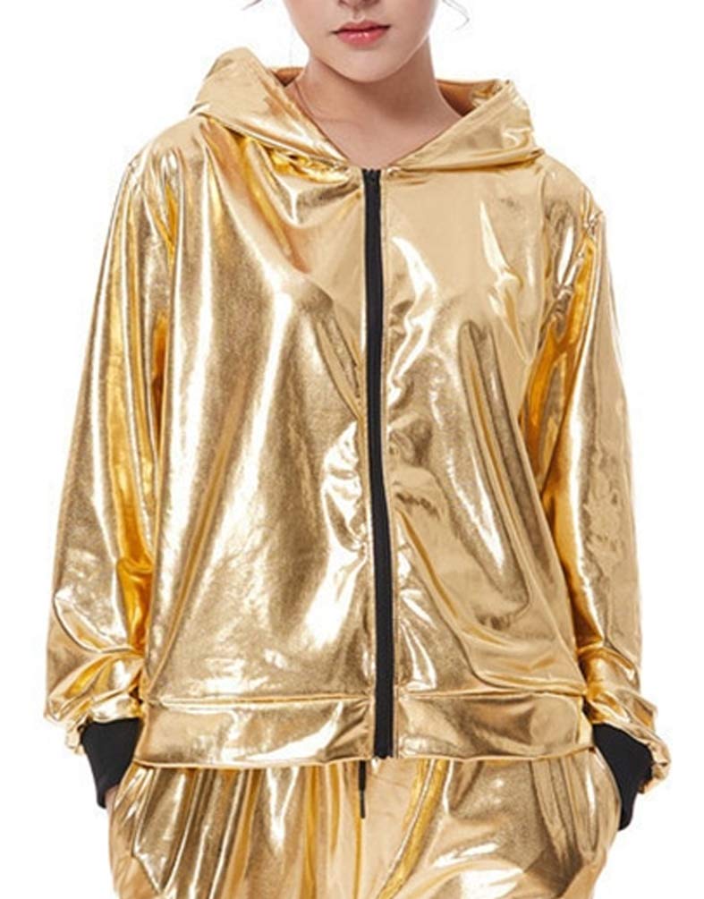 DOXI Men's & Women's Gold Sequin Bomber Jacket - Stylish Zipper Paillette Dance Coat for Parties, Performances & Nightlife