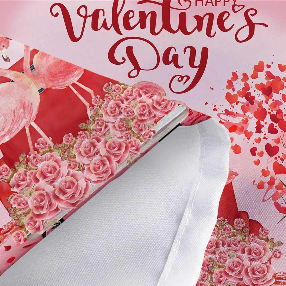 JAWO Valentine's Day Shower Curtain - Romantic Pink Flamingos & Red Truck Fabric Bathroom Decor with Rose Heart Tree Design, 69x70 Inches - Perfect for Couples' Bathroom, Anniversary Gift & Wedding Decor