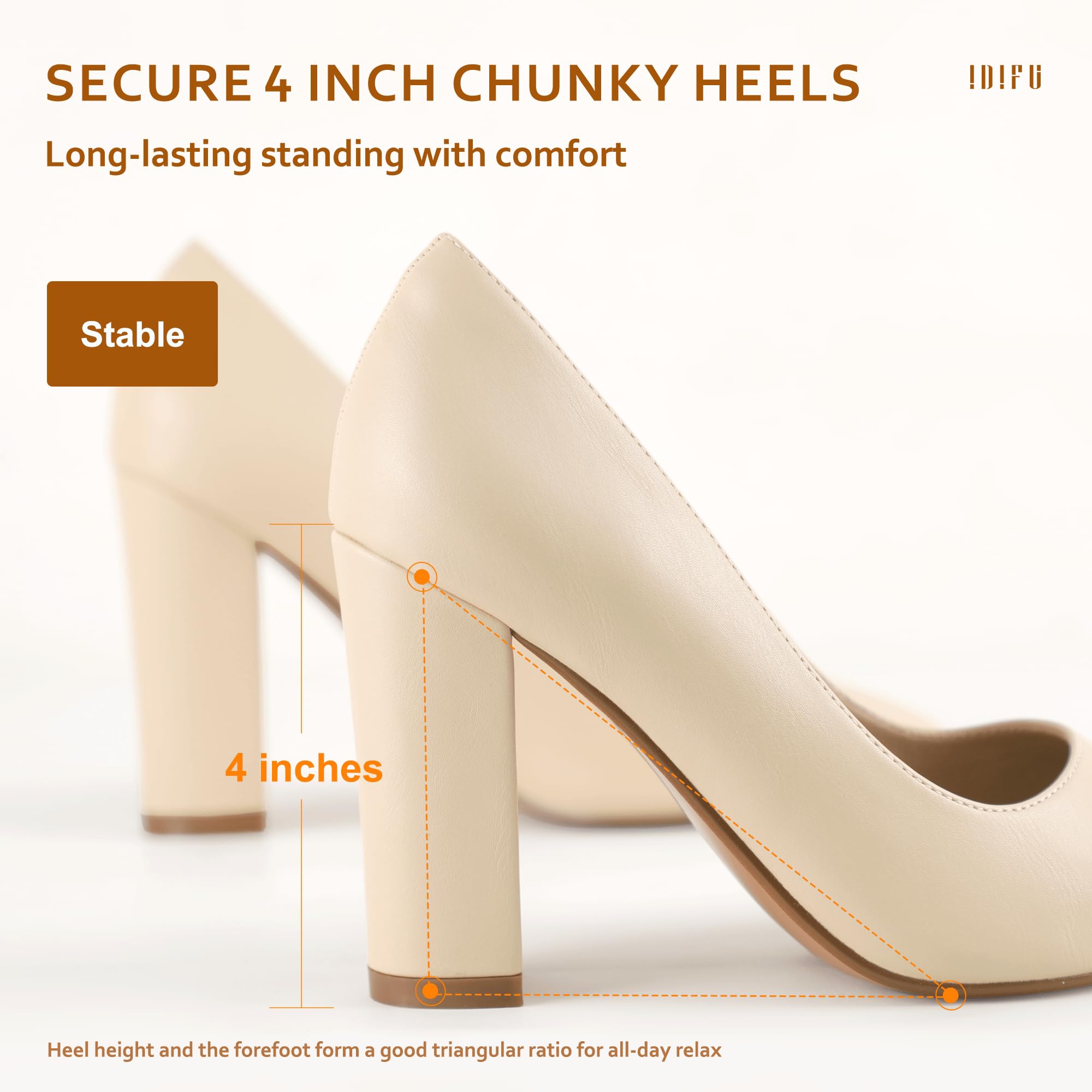 IDIFU Women's Chunky Block High Heels - Pointed Toe Dress Pumps for Office, Party & Wedding - Comfortable Closed Toe Professional Work Shoes for Women