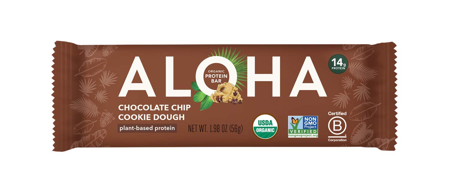 ALOHA Organic Plant-Based Protein Bar - Chocolate Chip Cookie Dough Flavor, 1.98 Oz (12 Pack) | Vegan, Gluten-Free, Non-GMO Snack for Workout Recovery, Healthy Breakfast & On-the-Go Energy
