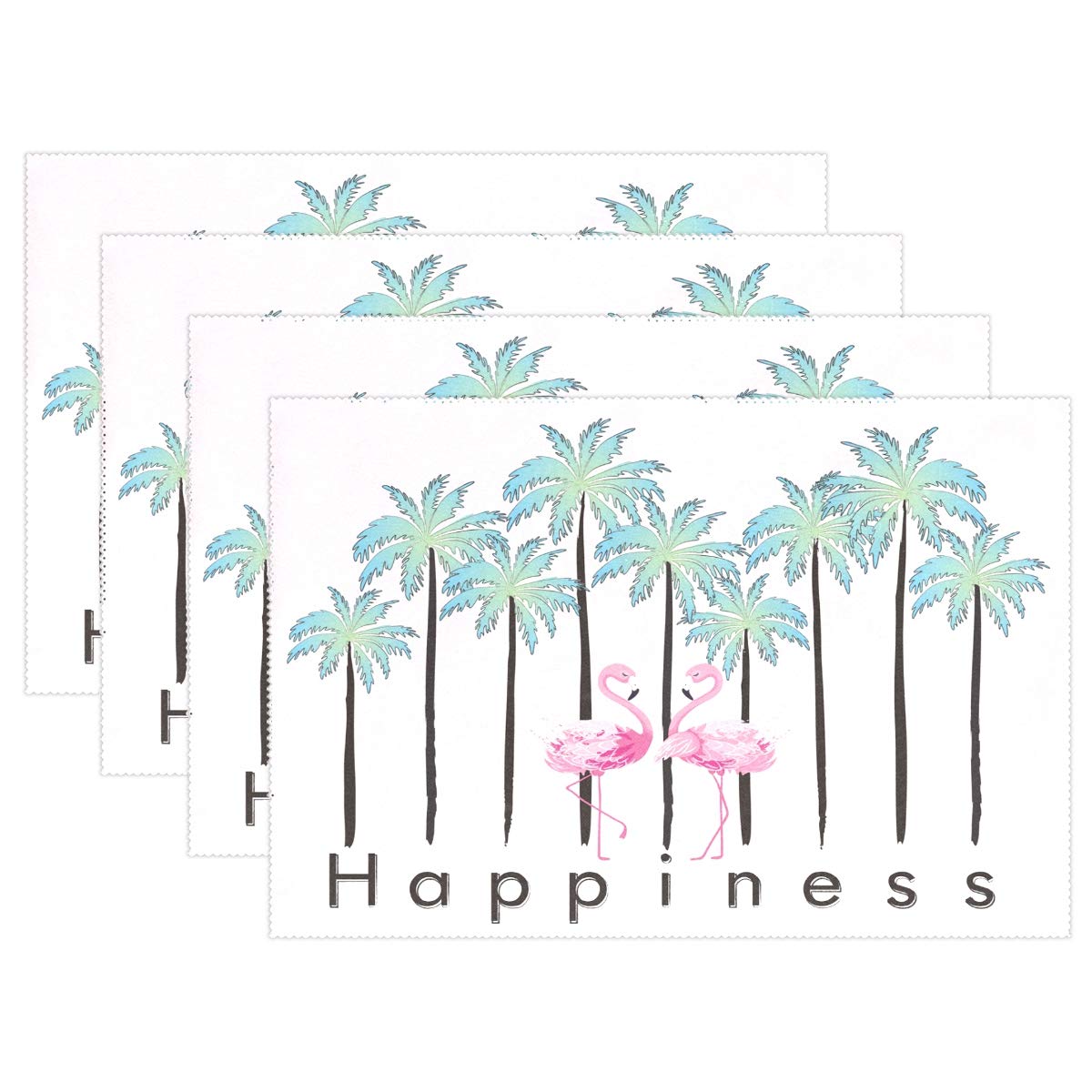 MOYYO Heat Resistant Non-Slip Placemats Set of 4 - Tropical Palm Trees & Flamingo Design Washable Polyester Table Mats for Dining & Kitchen Decor - Perfect for Beach House, Summer Parties & Outdoor Entertaining
