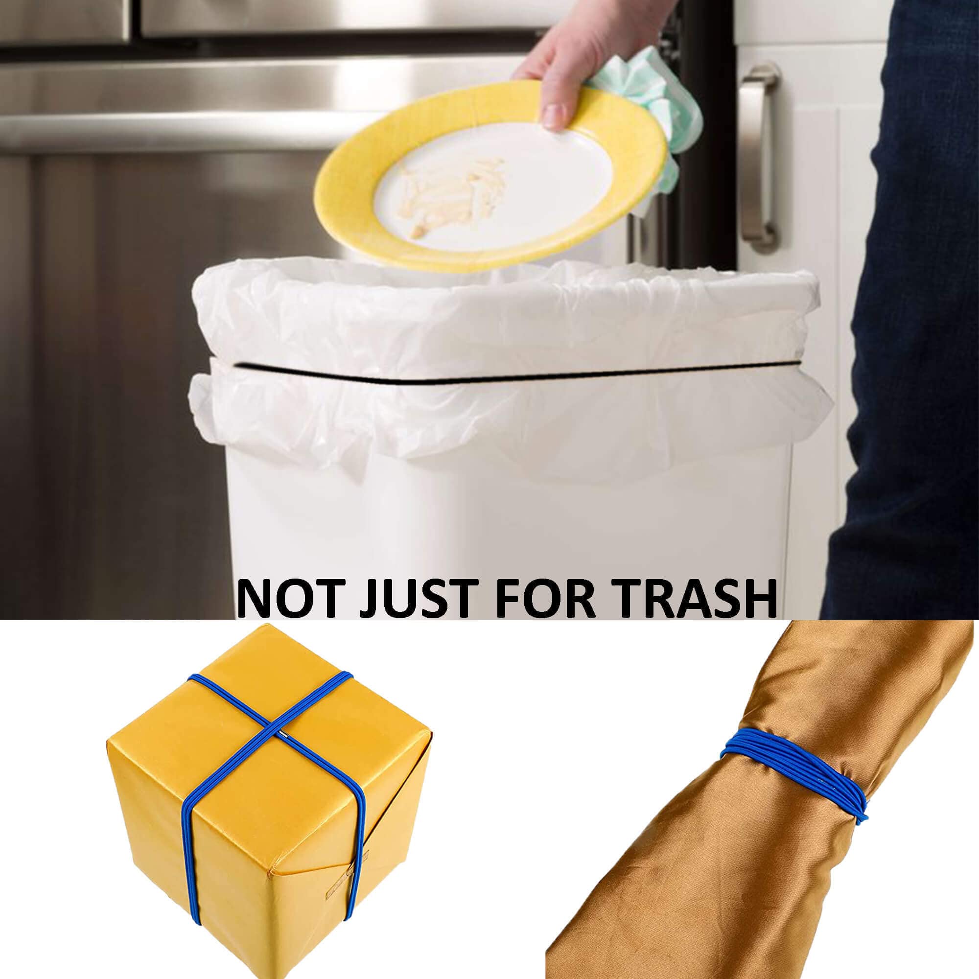 Durable Black Trash Can Bands Set of 3 - Strong Elastic Garbage Bag Holders for Kitchen, Bathroom & Office - Perfect for Home, School, Indoor & Outdoor Use