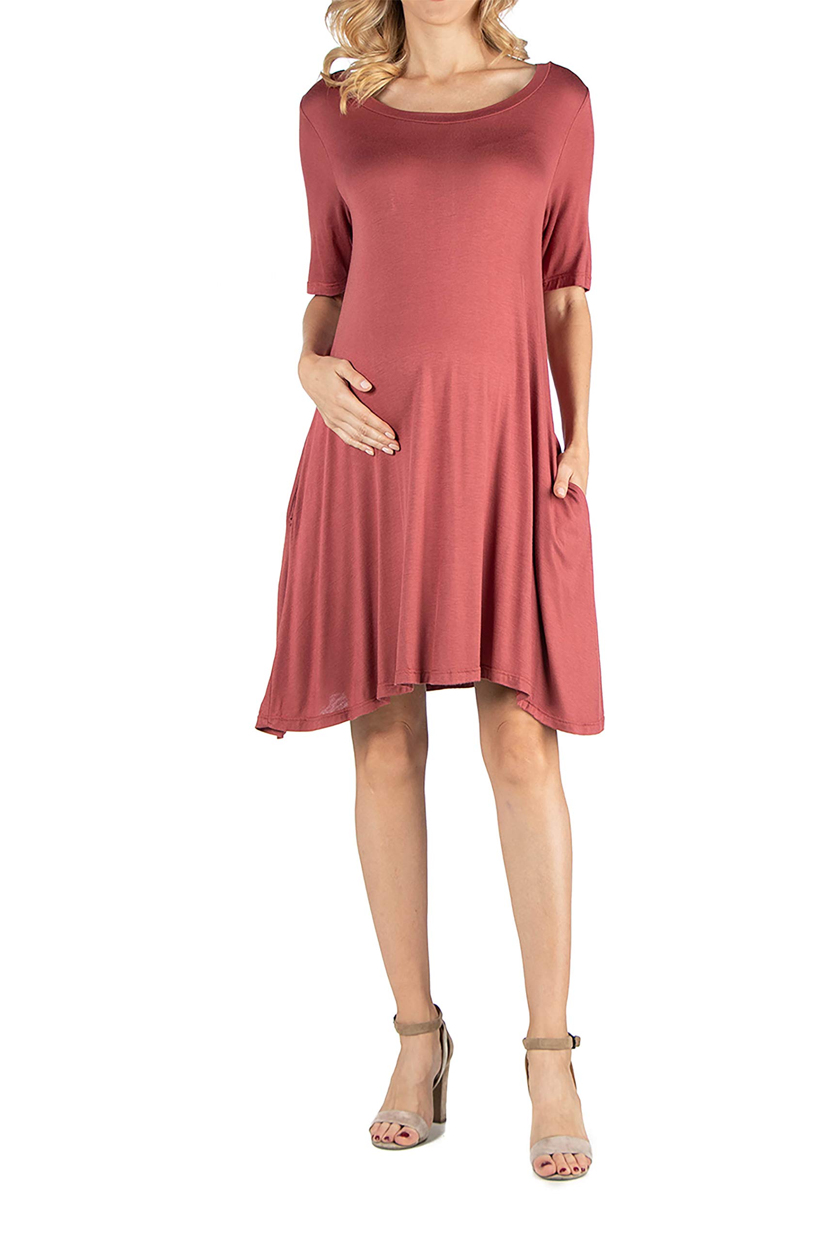 24Seven Comfort Apparel Women's Maternity Casual Loose Fit Short Sleeve T-Shirt Dress with Pockets - Soft Cotton Pregnancy Clothes - Made in USA - Small to 3X - Perfect for Everyday Wear, Maternity Photos & Baby Showers