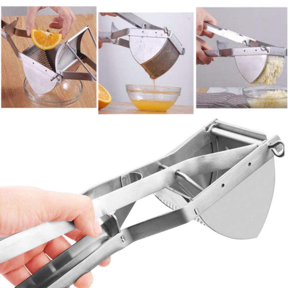 Premium Stainless Steel Potato Ricer & Masher - Heavy Duty Potato Press for Baby Food, Purees, Fruits & Vegetables | Multi-Functional Kitchen Tool for Juicing Lemons & More | Dishwasher Safe | Perfect for Homemade Baby Food, Smoothies & Healthy Cooking