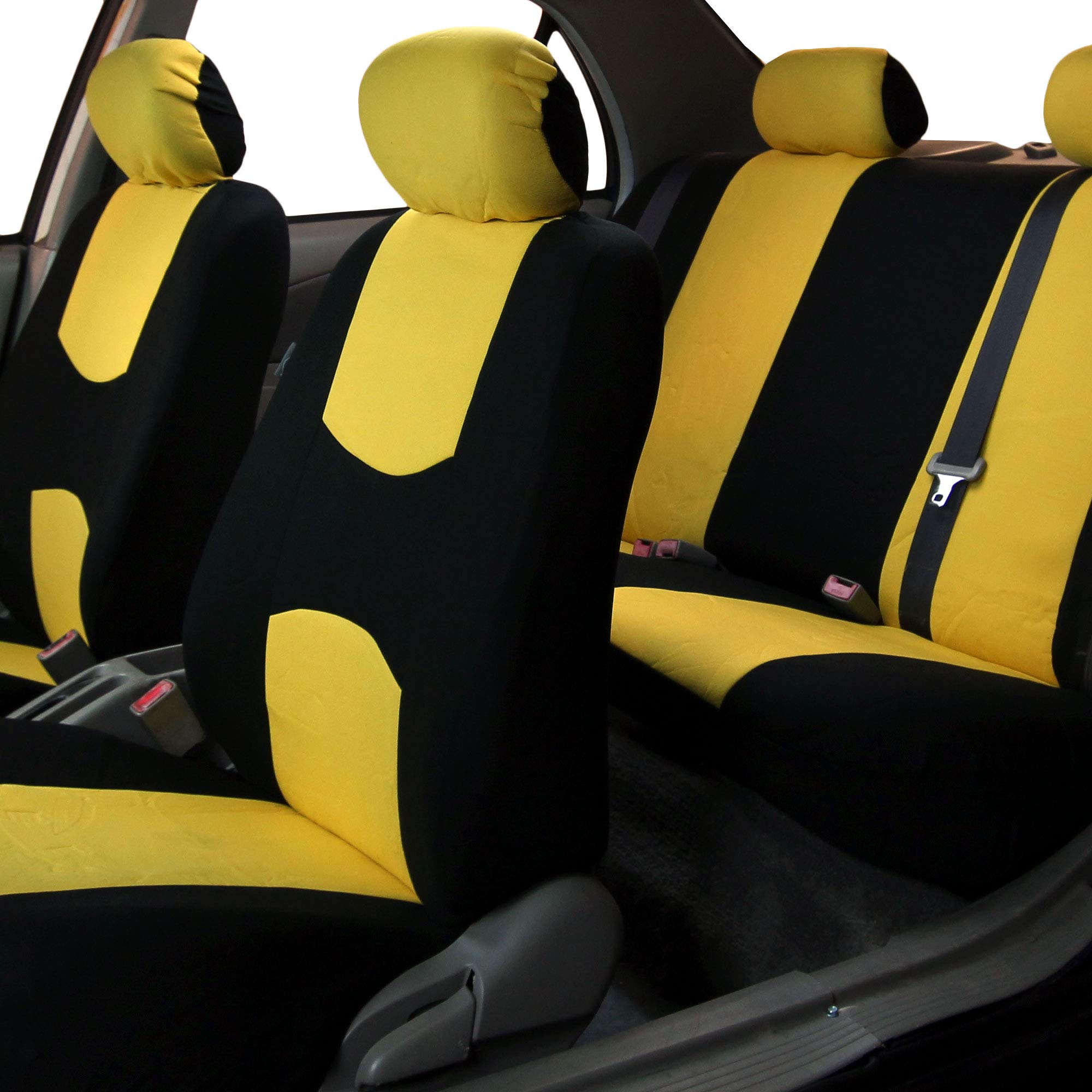 TLH Flat Cloth Yellow 3-Row 8-Seater Universal Car Seat Covers - Water Resistant Auto Seat Protectors for Cars, Trucks & SUVs | Perfect for Family Road Trips, Pet Protection & Daily Commuting