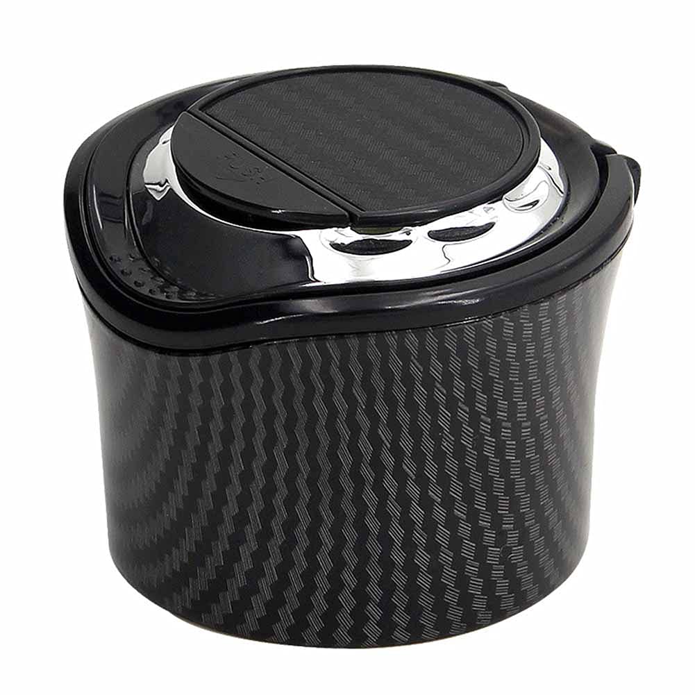 Ihreesy Car Ashtray with Lid & Blue LED Light, Mini Smokeless Ashtray for Car, Home, Office, Travel - Carbon Fiber Pattern Cigarette Lighter for Convenient Use