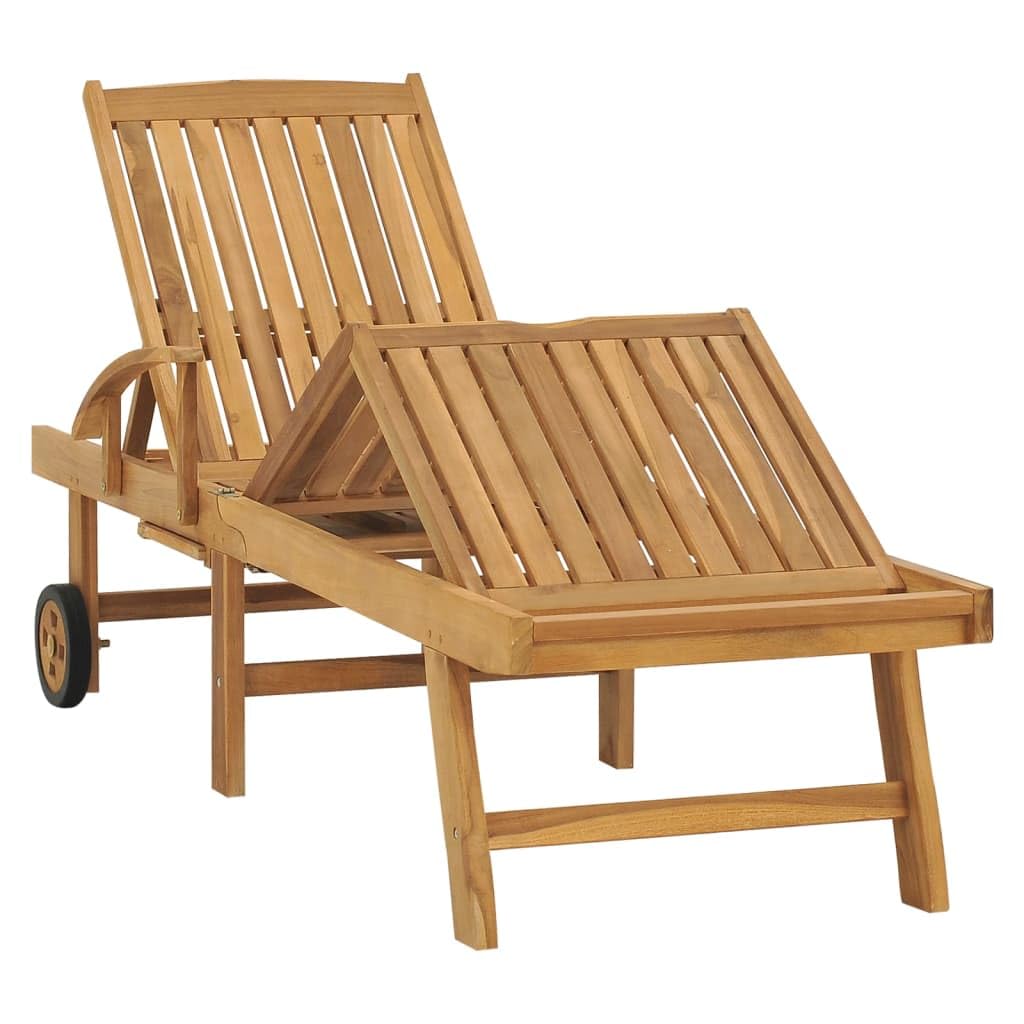 Premium Solid Teak Wood Sun Lounger with Adjustable Backrest & Wheels - Weather-Resistant Outdoor Patio Furniture for Poolside, Beach & Garden Relaxation