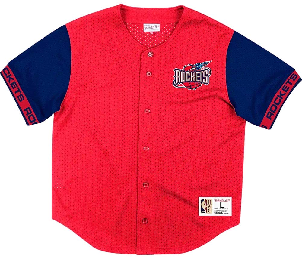 Mitchell & Ness Houston Rockets Red NBA Basketball Jersey - Pure Shooter Mesh Button-Up for Men | Game Day, Sports Fan Gear & Casual Wear