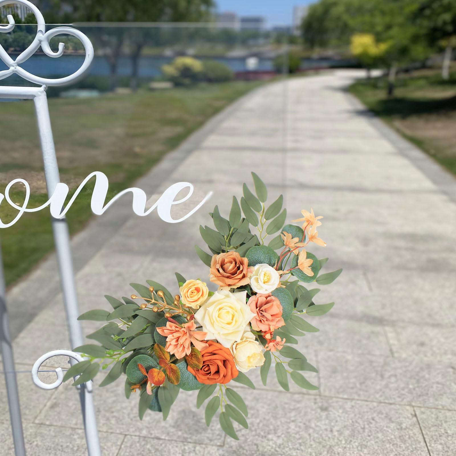 2-Pack Faux Flower Wedding Arch Decor - Artificial Silk Flowers for Wedding Welcome Sign, Reception & Backdrop (Champagne Orange) | Perfect for Outdoor Ceremonies, Photo Booths & Bridal Showers