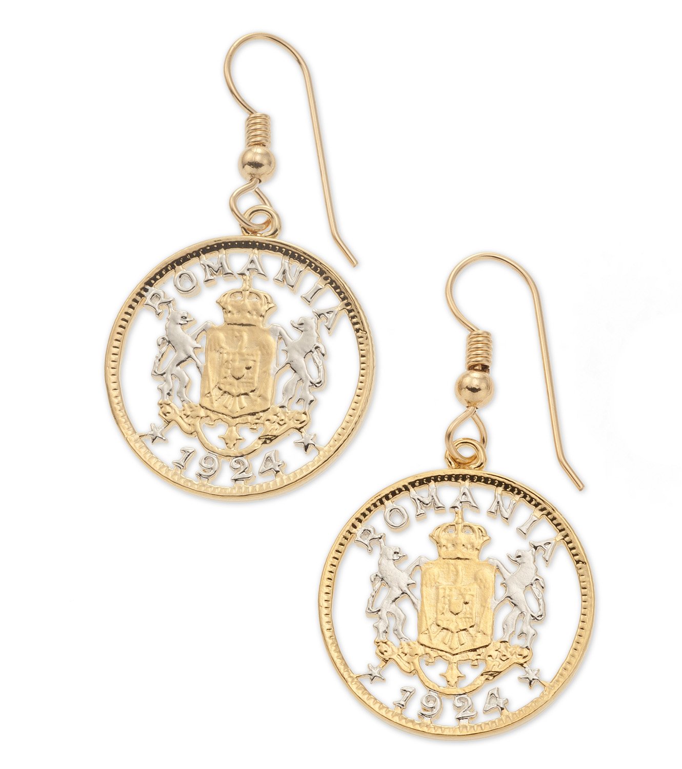 Handmade Romania Coin Earrings - 14K Gold & Rhodium Plated Vintage Jewelry - Perfect for Boho Chic, Festival & Special Occasion Outfits