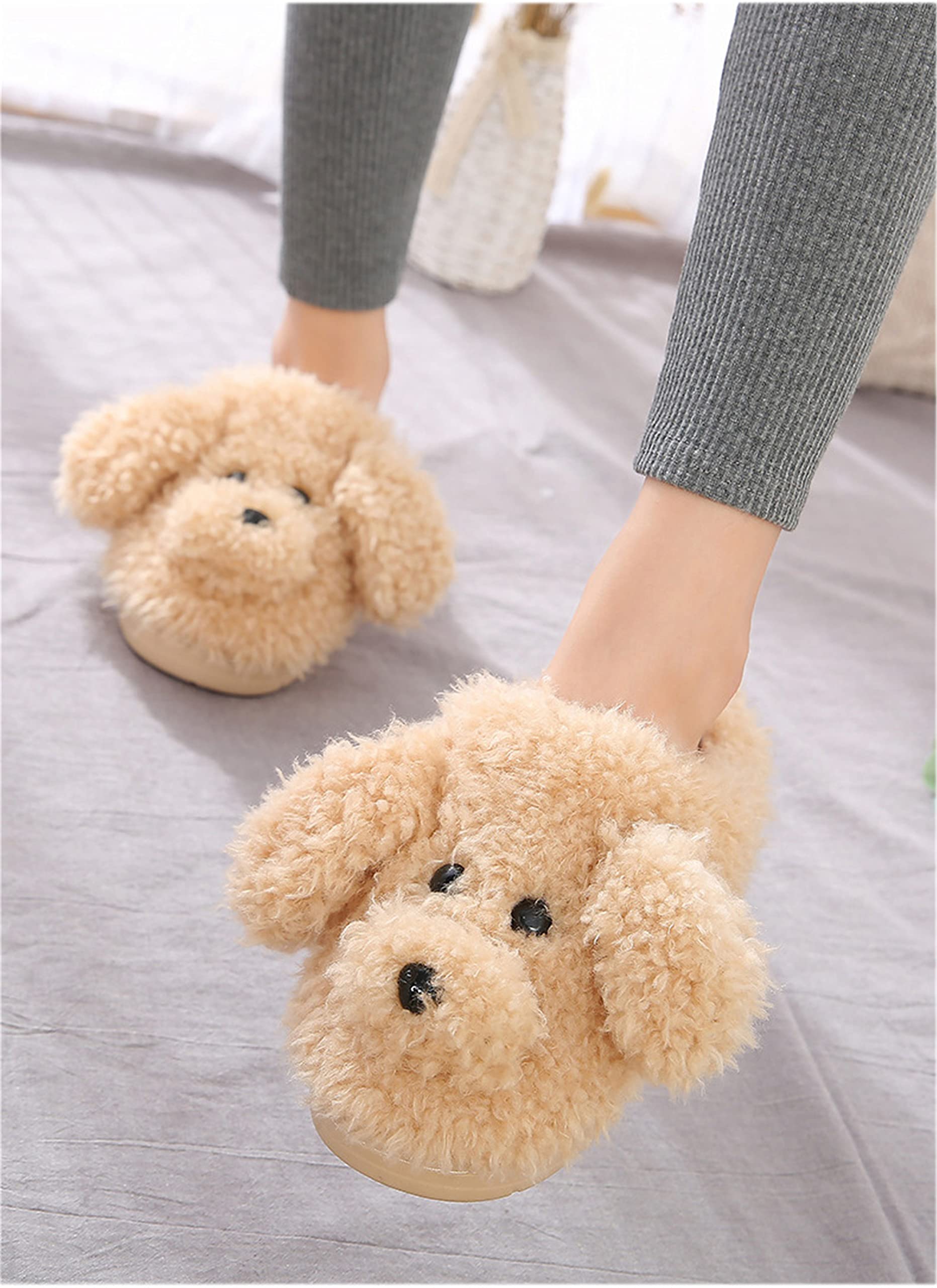 YILANLAN Women's Fuzzy Animal Slippers - Cute Dog Design Warm Winter House Shoes for Indoor Comfort & Cozy Home Wear