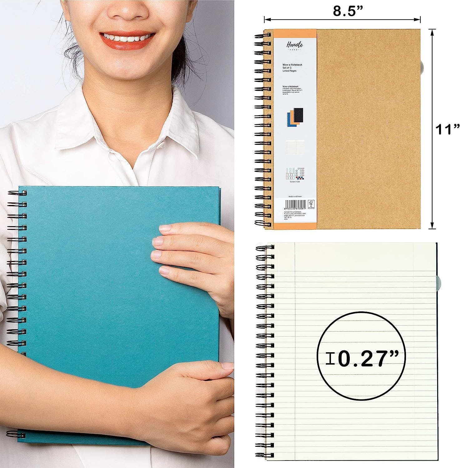3-Pack Spiral Notebooks with Hard Cover - 8.5