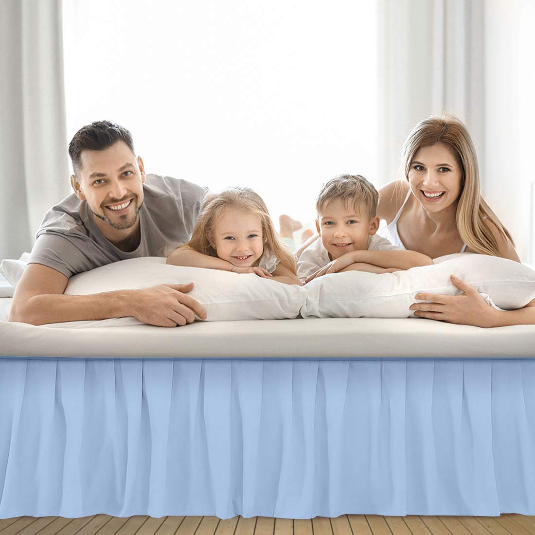 Luxury Light Blue Ruffled Bed Skirt for King Size Beds - 14