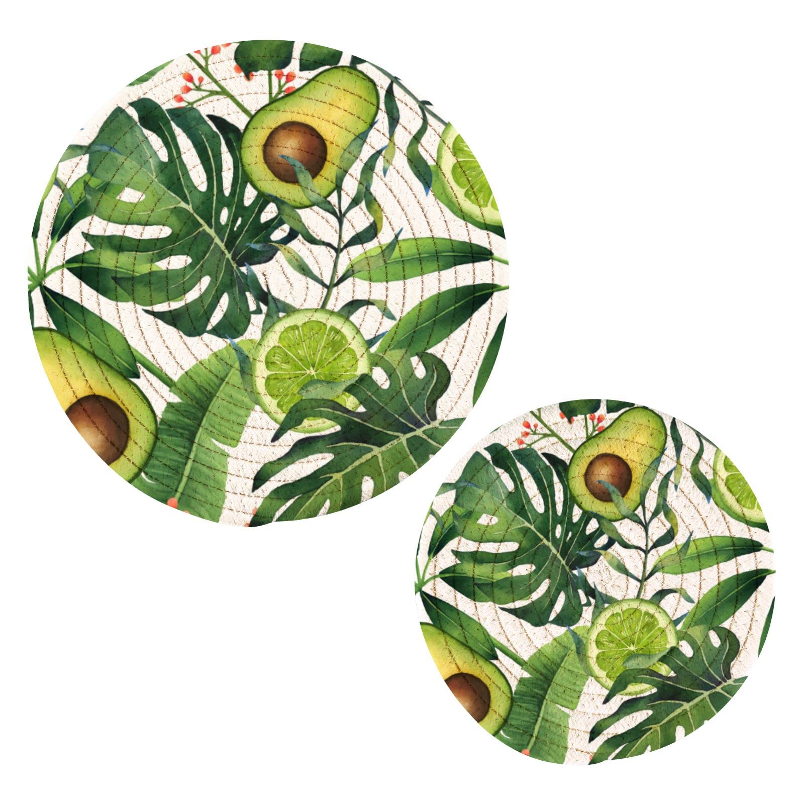 2PCS Heat Resistant Kitchen Pot Holders & Trivets Set - Tropical Avocado Lemon Design, Thread Weave for Hot Pans, Bowls & Teapots - Perfect for Cooking, Baking & Kitchen Decor