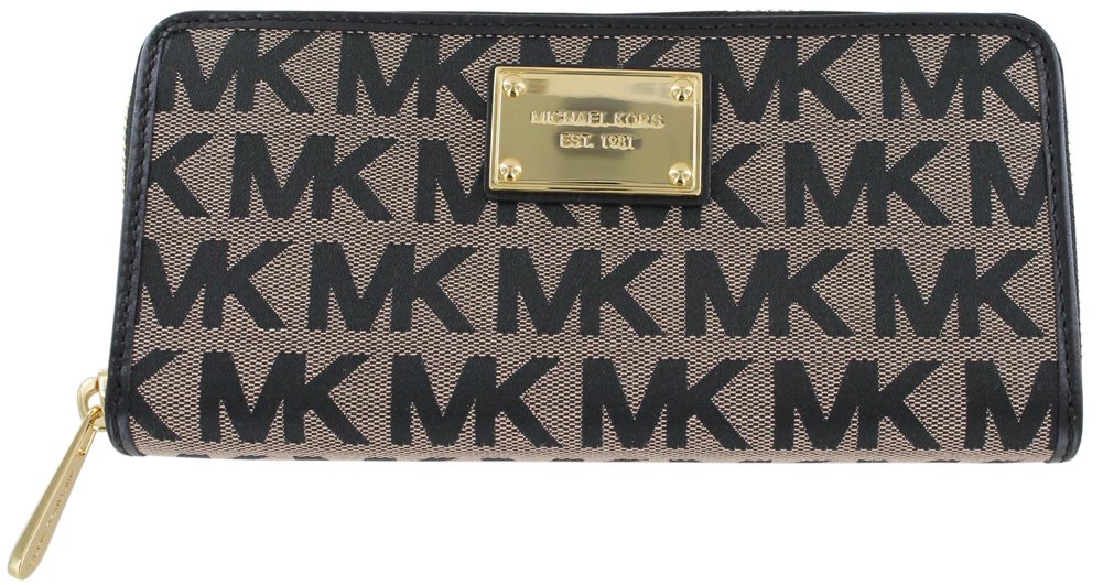 MICHAEL Michael Kors MK Logo Zip-Around Continental Wallet for Women | Genuine Leather RFID Blocking Credit Card Holder | Perfect for Everyday Use, Travel & Gift Giving