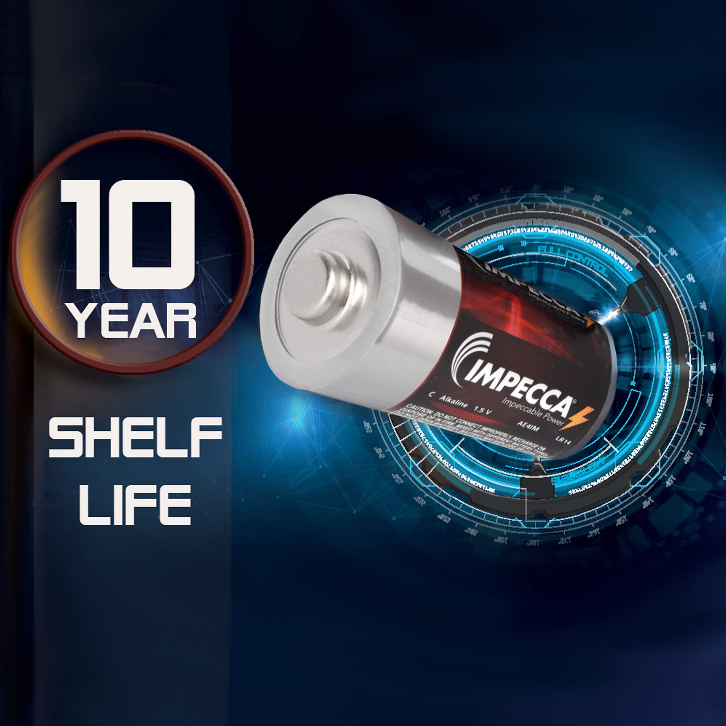 Impecca C Batteries 24-Pack - Premium Alkaline LR14 Batteries for High Performance, Long Lasting Power & Leak Protection | Ideal for Flashlights, Toys, Clocks & Home Electronics (Platinum Series)