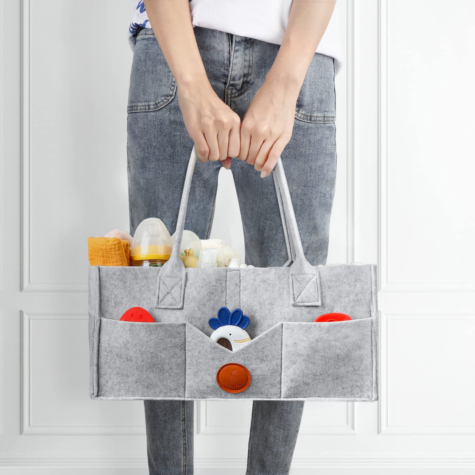 Portable Diaper Caddy Organizer for Baby Nursery Storage - Felt Baby Changing Table Organizer with Handle for Boys & Girls - Perfect for Indoor & Outdoor Use, Baby Shower Gifts, and Travel Essentials