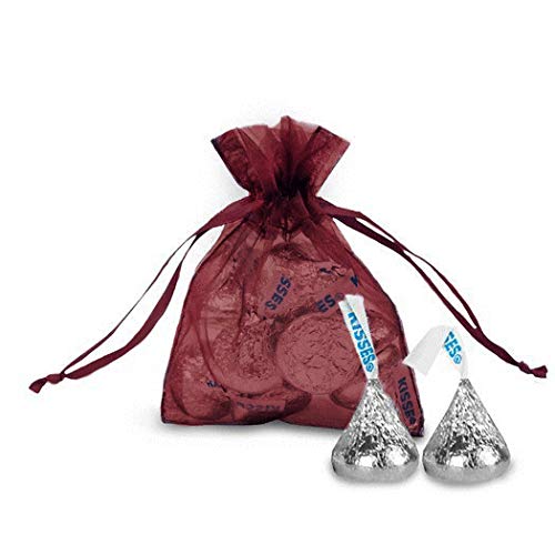 24-Pack Extra Small Burgundy Organza Gift Bags for Wedding Favors, Baby Showers, Birthday Parties & Special Events - Elegant Party Favor Pouches