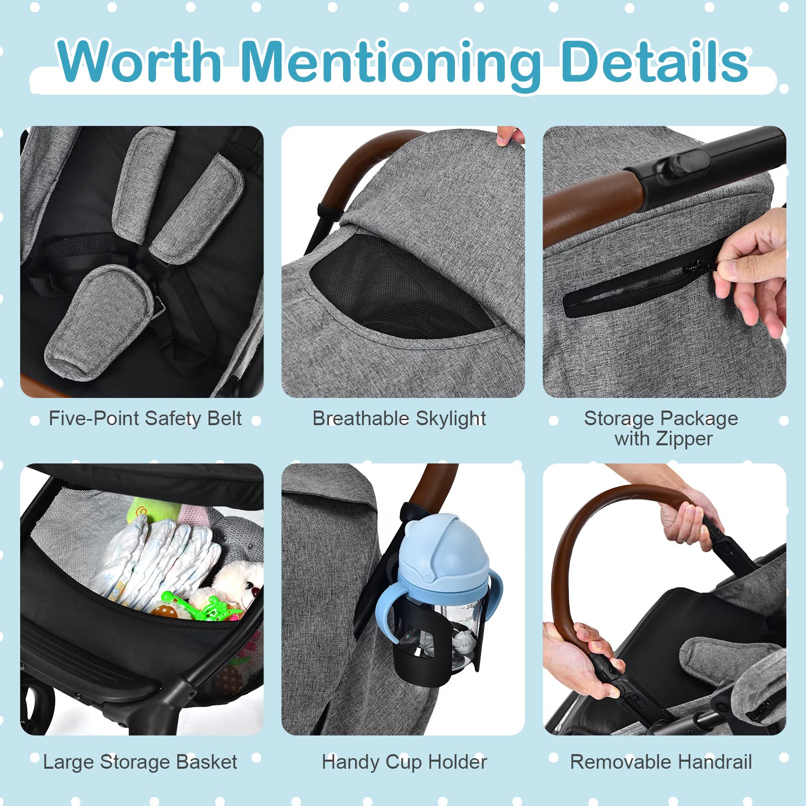 HONEY JOY Baby Stroller - Foldable Lightweight Travel Stroller with Adjustable Canopy & Foot Cover, Suspension Wheels for Smooth Ride, Storage Basket - Newborn to Toddler Pushchair for Boys & Girls (Gray) | Perfect for Shopping, Travel & Daily Walks