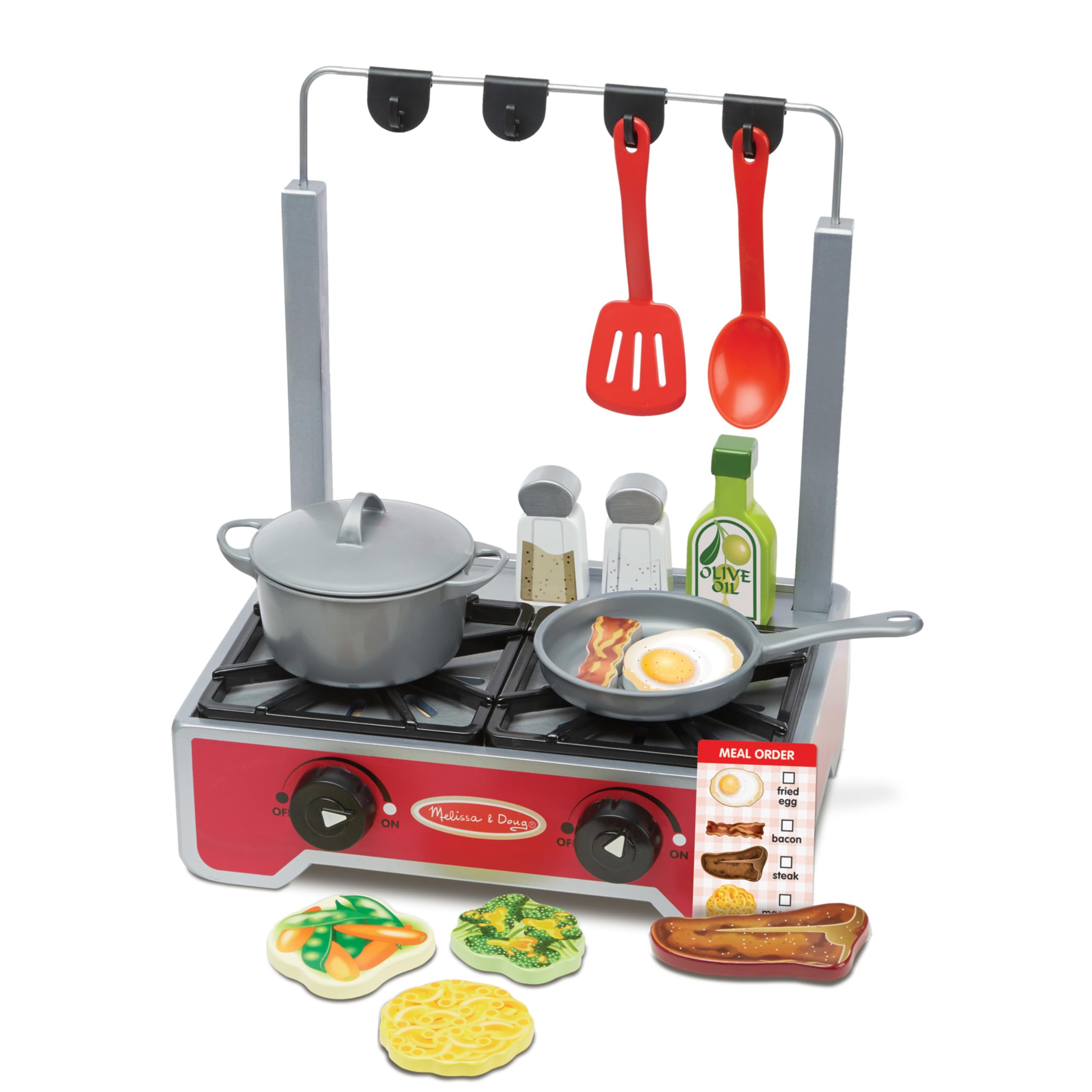 Melissa & Doug 19-Piece Deluxe Wooden Cooktop Play Set with Realistic Wooden Play Food, Durable Pot & Pan - Pretend Kitchen Toys for Kids Ages 3+ | Perfect for Imaginative Play & Early Childhood Development