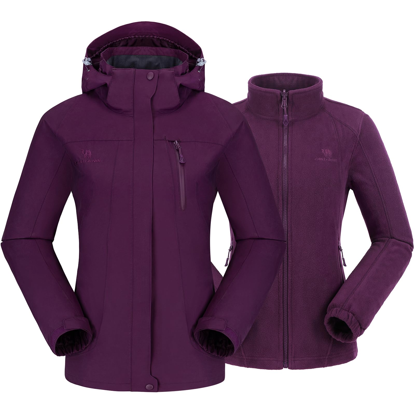 CAMEL CROWN Women's 3-in-1 Waterproof Ski Jacket - Winter Windproof Snow Coat with Detachable Fleece Liner | Warm Outerwear for Skiing, Snowboarding & Cold Weather Activities