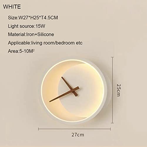 Modern Wall Clock with LED Lamp - Minimalist Silent Bedroom & Living Room Decor - Stylish Night Light for Home, Office, Restaurant (White Lampshade) | Perfect for Bedside Reading, Ambient Lighting & Wall Decoration