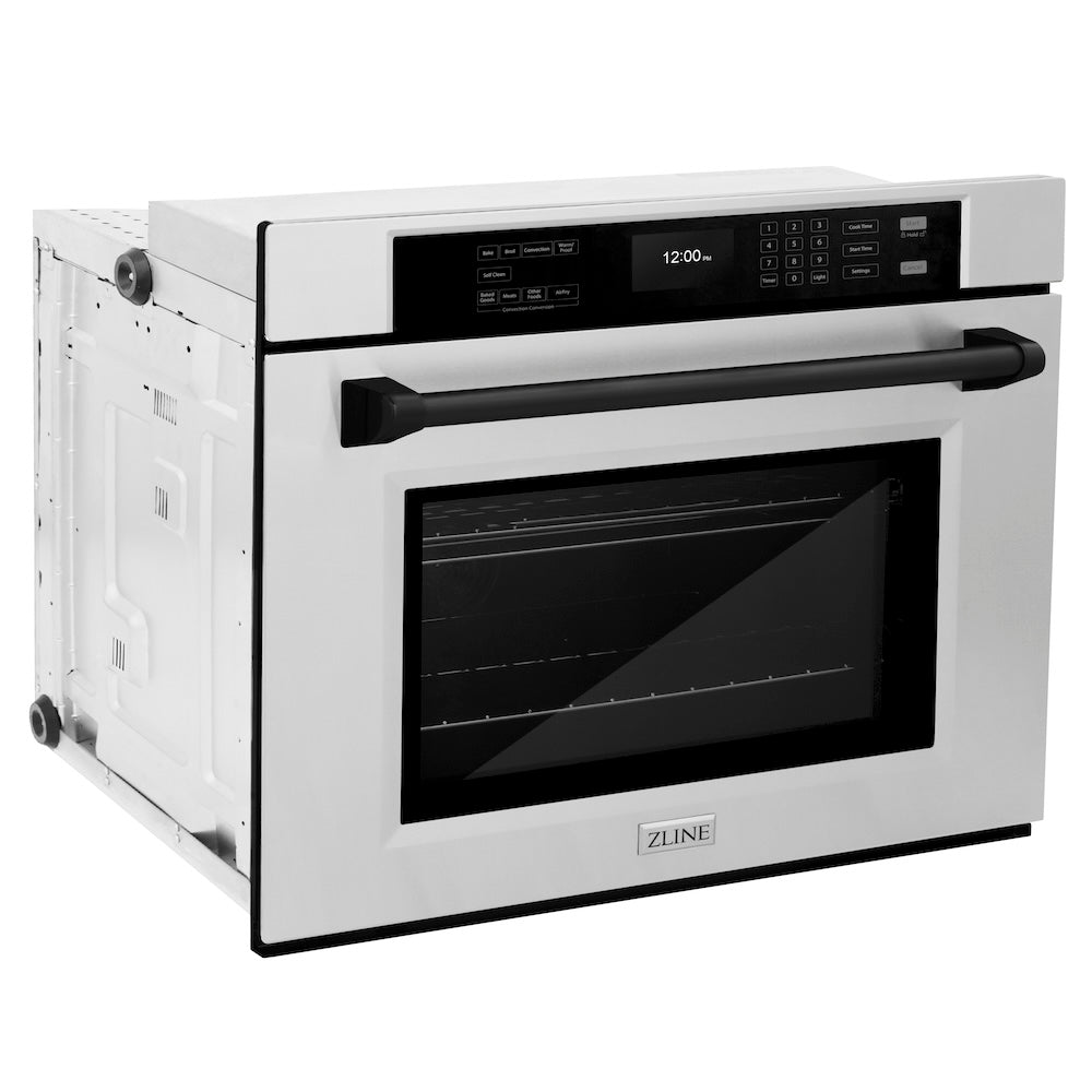 ZLINE Autograph Edition 30 Inch Professional True Convection Single Wall Oven with Air Fry & Self-Clean - Stainless Steel with Matte Black Handle (WASZ 30 MB) | Perfect for Modern Kitchens, Baking, Roasting & Air Frying