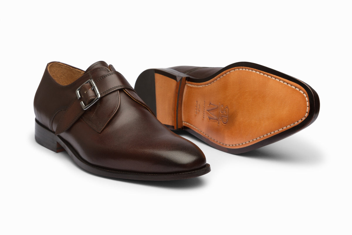Dark Brown Plain Toe Single Monk Strap Dress Shoes for Men - Perfect for Business, Office & Formal Occasions