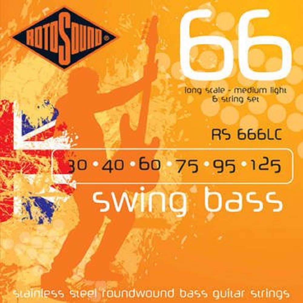 Rotosound RS666LC Swing Bass 66 Stainless Steel 6-String Bass Guitar Strings (30-40-60-75-95-125) - Perfect for Jazz, Rock & Studio Recording