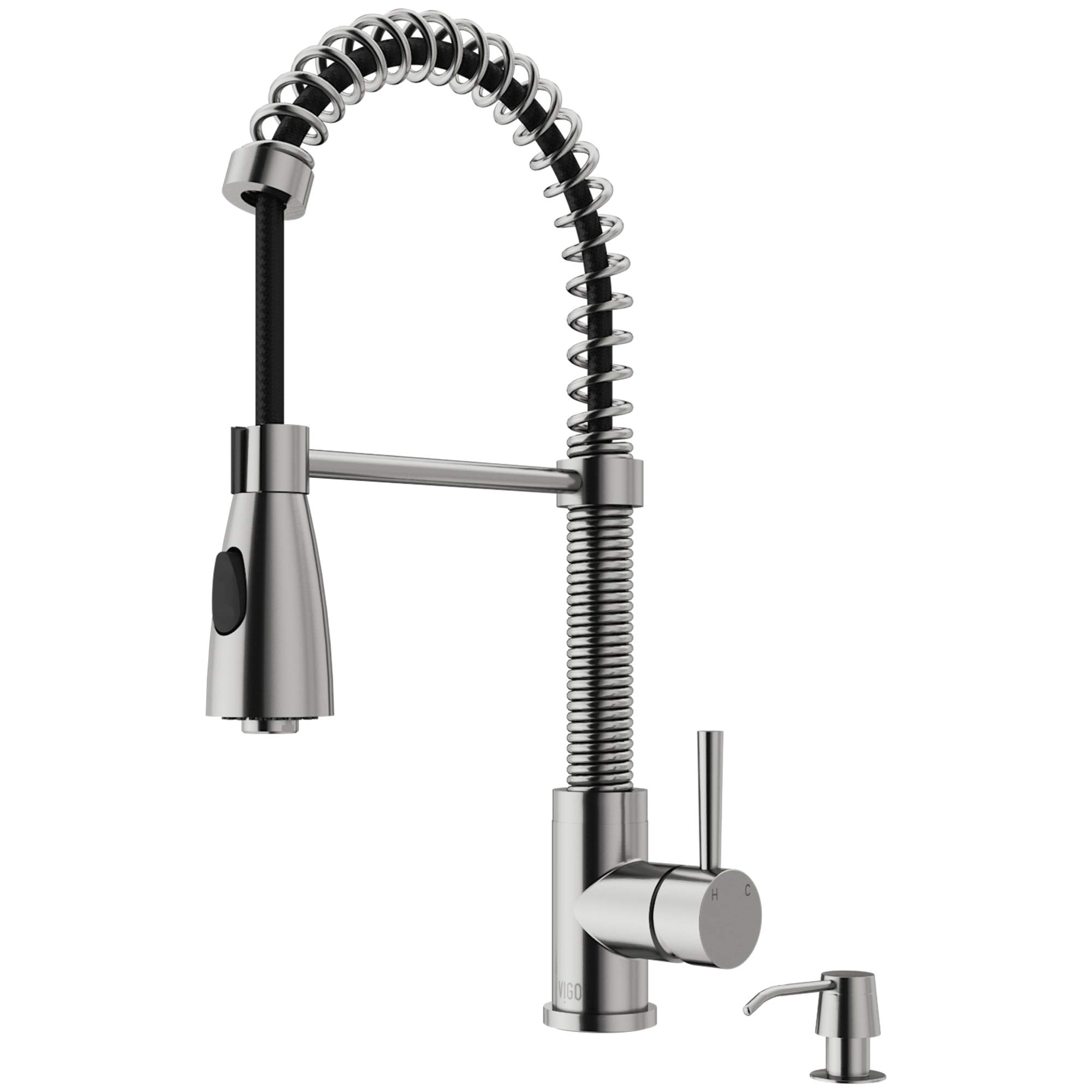 VIGO Brant 19-Inch Stainless Steel Single Handle Pull-Down Sprayer Kitchen Faucet with Soap Dispenser - VG02003STK2 | Modern Sink Faucet for Home & Restaurant Kitchens