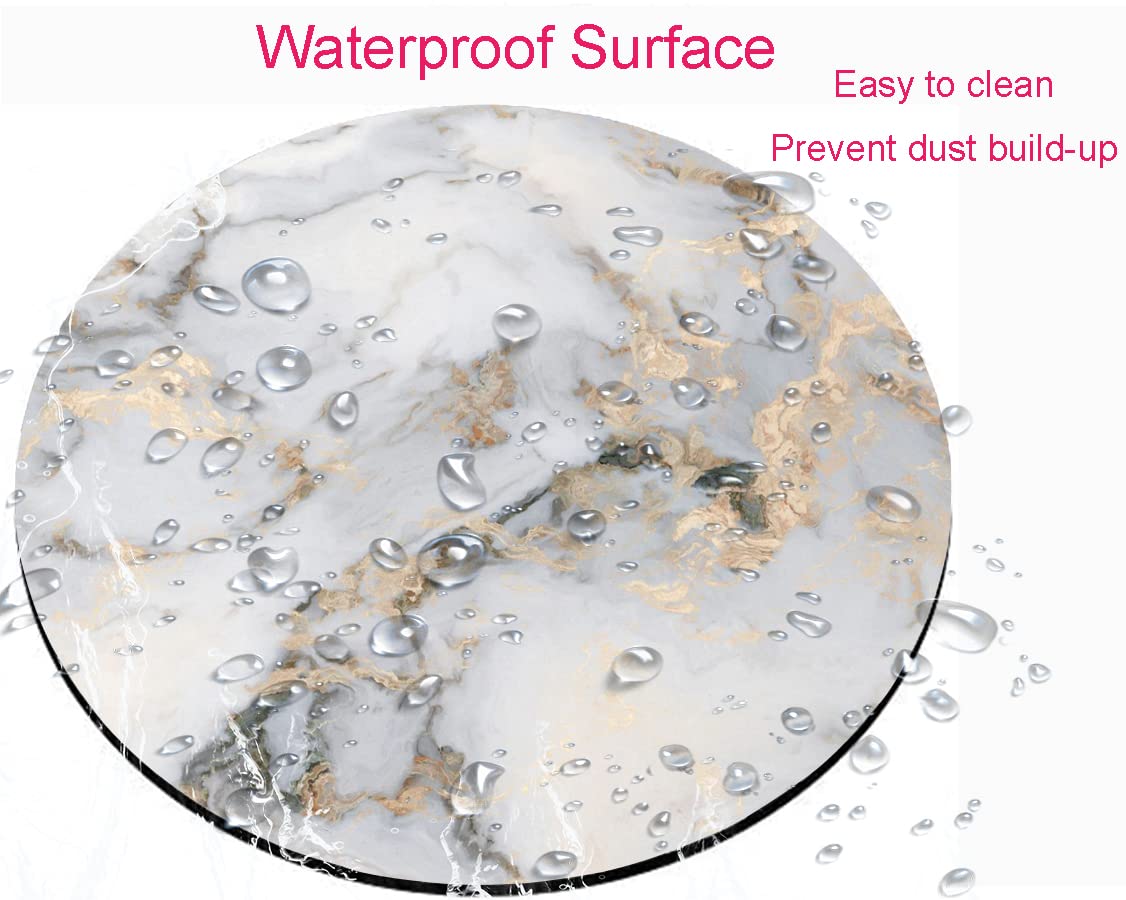 Premium White Gold Marble Customized Round Mouse Pad - Non-Slip Rubber Base, Washable Lycra Cloth Surface for Wireless Mouse | Perfect for Office, Gaming & Home Computer Setup