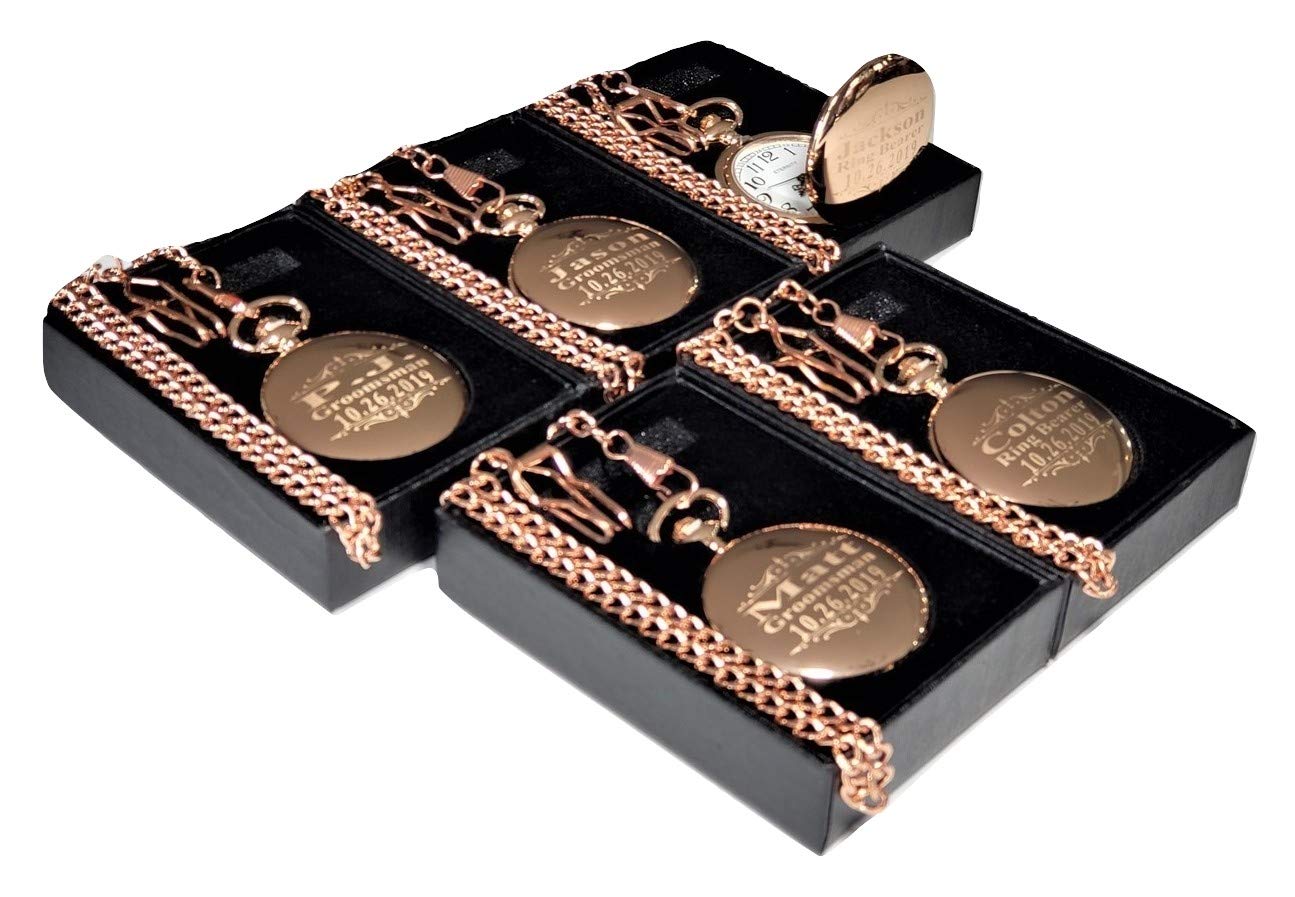 5 Personalized Engraved Pocket Watches for Groomsmen - Best Man Wedding Gift Set with Chains & Gift Boxes - Perfect for Weddings, Anniversaries and Special Occasions