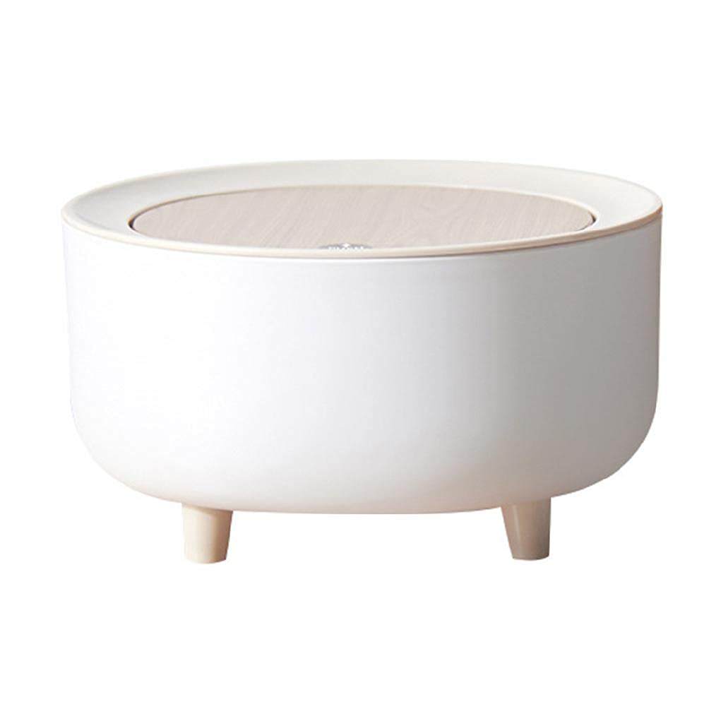 Nordic Mini Trash Can with Press Lid - Small Round Waste Basket for Office Desk, Kitchen Counter, Bathroom - Elastic Lid Cover, High Foot Design, Compact Tabletop Dustbin for Home & Office Use