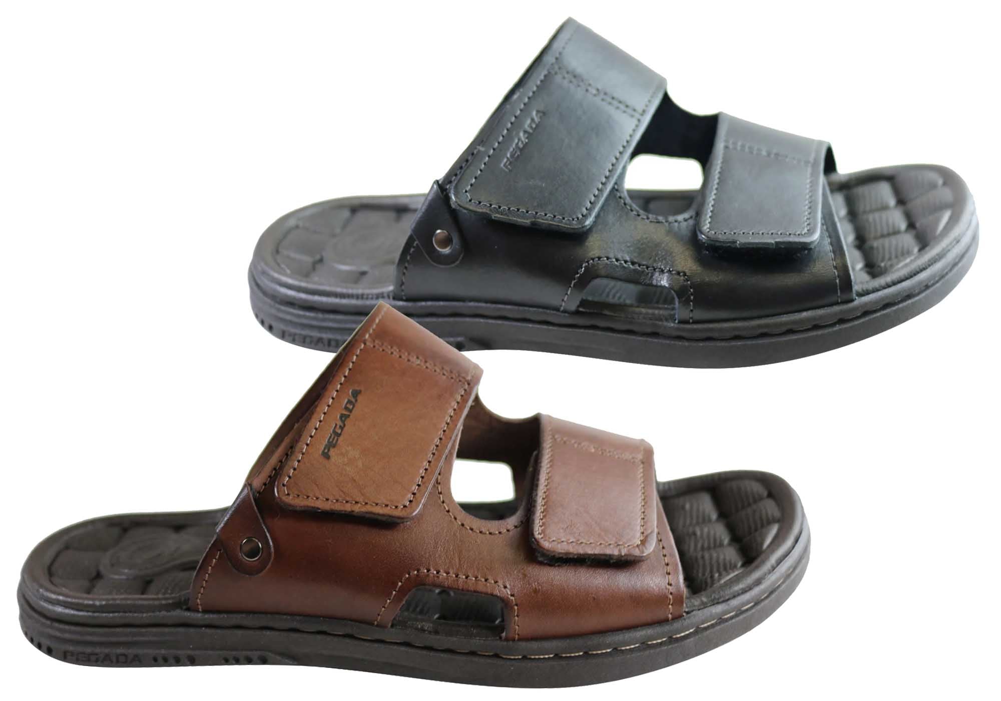Pegada Fletcher Men's Cushioned Leather Slide Sandals - Comfortable Brazilian-Made Slippers for Summer, Beach, and Casual Wear