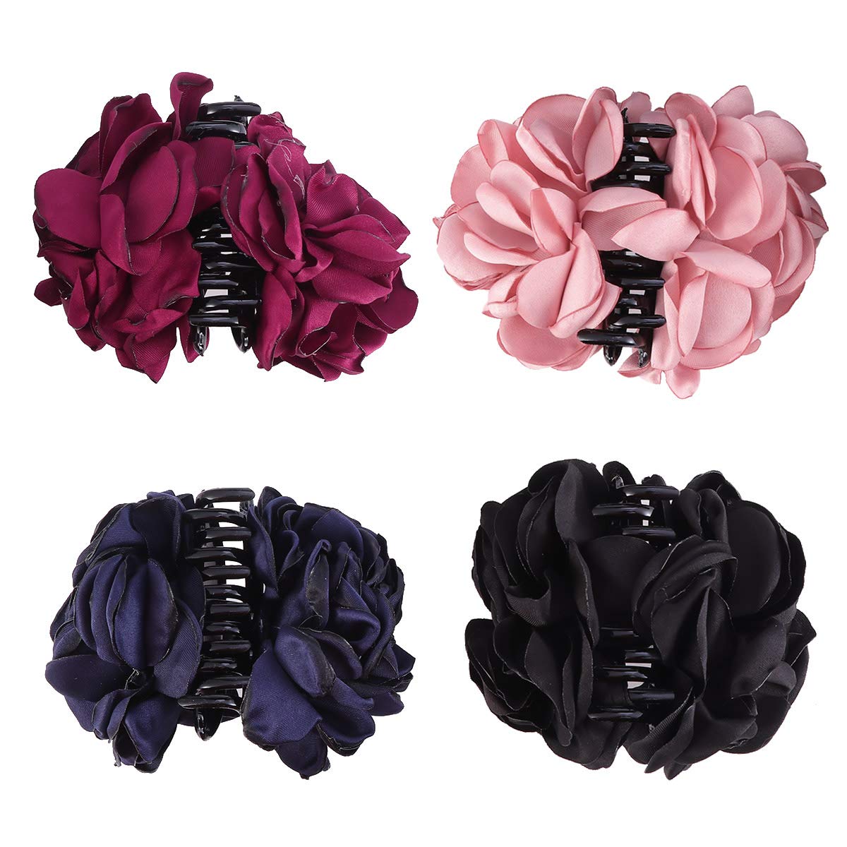 Lurrose 4pcs Large Flower Hair Claw Clips - No Slip Hair Grip Barrettes for Women & Girls, Perfect for Updos, Ponytails & Everyday Hairstyles