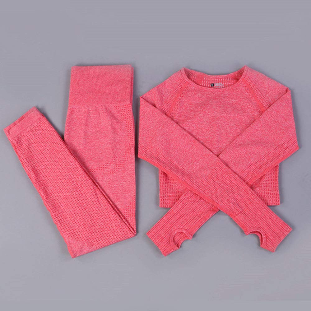 Piili AAJIA Women's 2-Piece Seamless Yoga Set - Long Sleeve Crop Top & High Waist Leggings for Gym, Workout & Fitness | Breathable Sportswear for Yoga, Pilates & Running (Red, 2-Piece Set)
