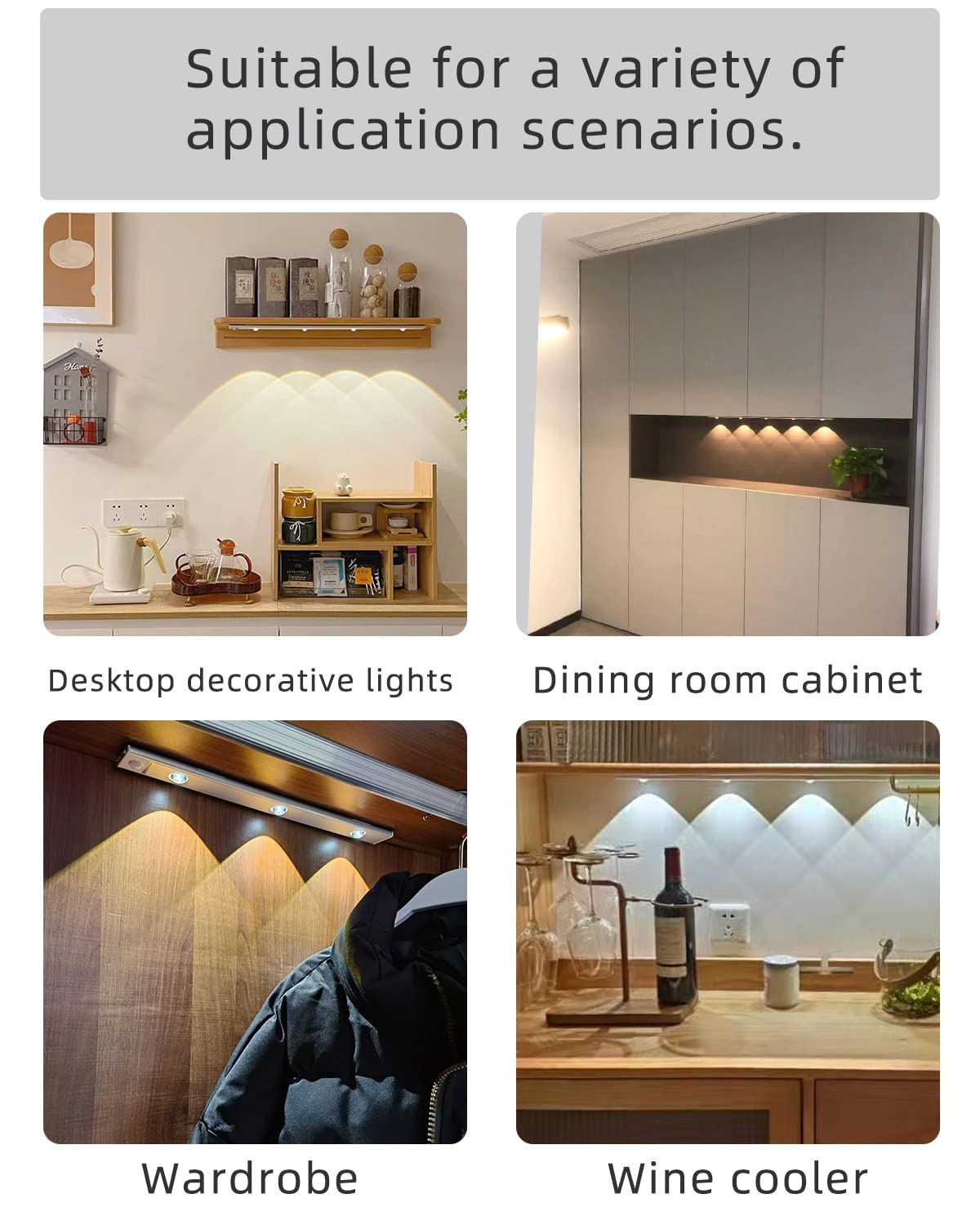 Wireless LED Motion Sensor Under Cabinet Lights - USB Rechargeable Dimmable Closet Lighting with 3 Color Options | Perfect for Kitchen, Coffee Bar, Wardrobe & Night Light Use