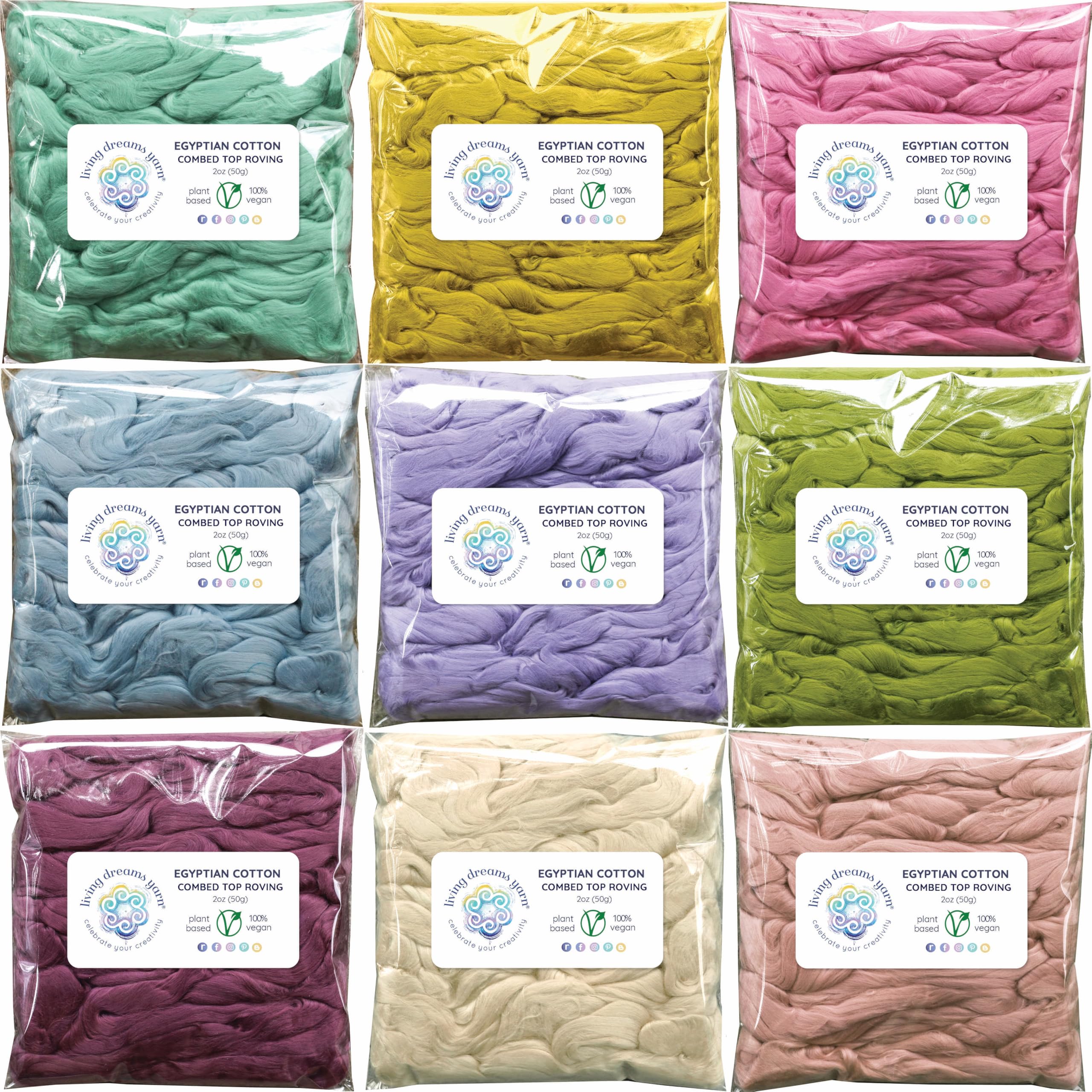 Natural Cotton Fiber Roving for Spinning & Felting - 9 Summer Colors | DIY Fiber Arts