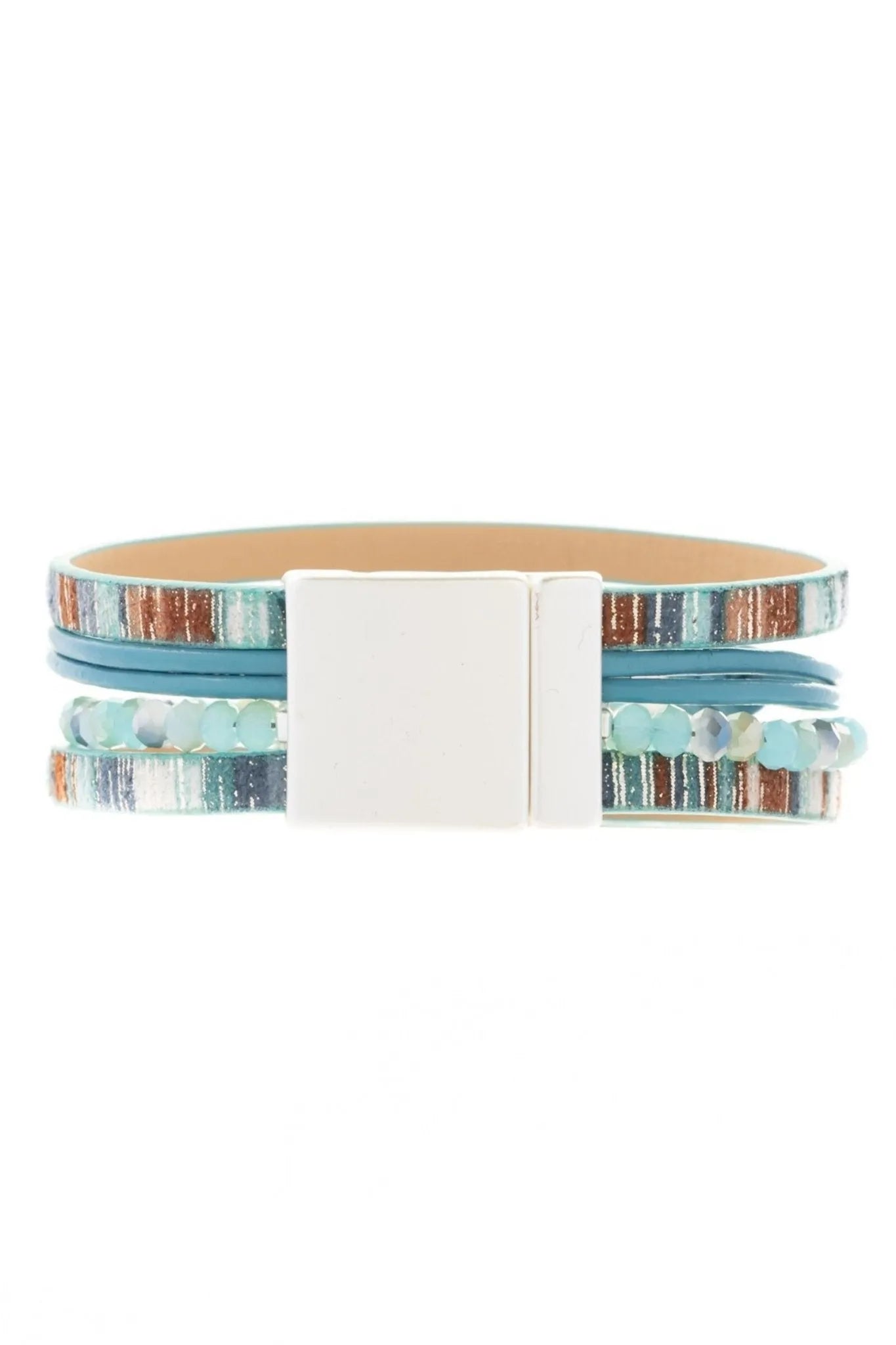 Cool-Toned Leather & Wooden Beaded Bracelet for Women - Boho Chic Handmade Adjustable Wristband - Perfect for Casual Wear, Music Festivals & Layered Stacking