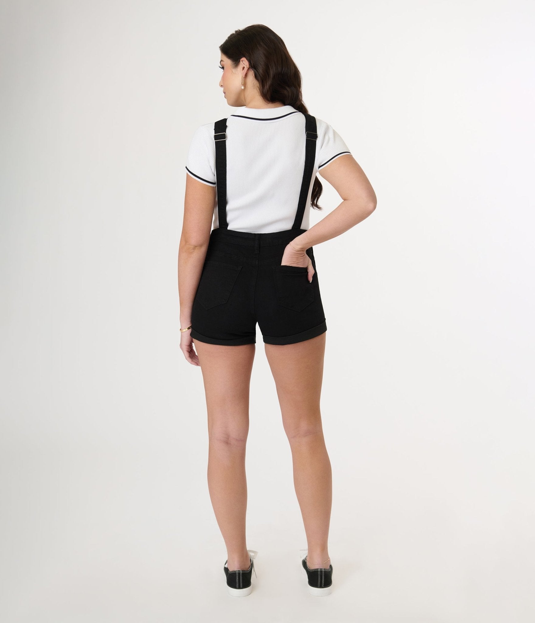 Black High Rise Overalls Shorts for Women - Stylish Denim Jumpsuit with Adjustable Straps - Perfect for Casual Outings, Summer Fashion & Streetwear